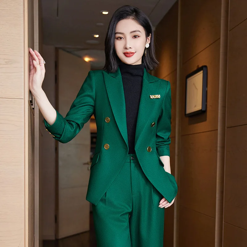 Elegant Women's Double Breasted Blazer Pants Set 2025 Autumn Winter Fashion Office Work Outfit Lady Matching Set Trousers Jacket - Image 2