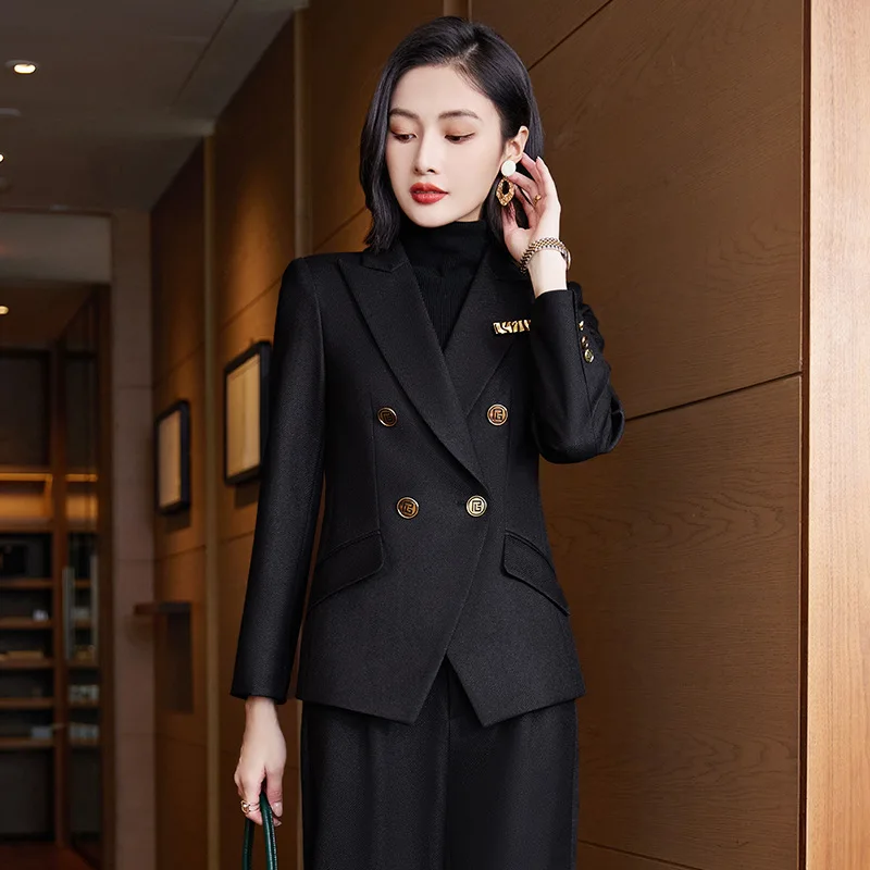 Elegant Women's Double Breasted Blazer Pants Set 2025 Autumn Winter Fashion Office Work Outfit Lady Matching Set Trousers Jacket - Image 3