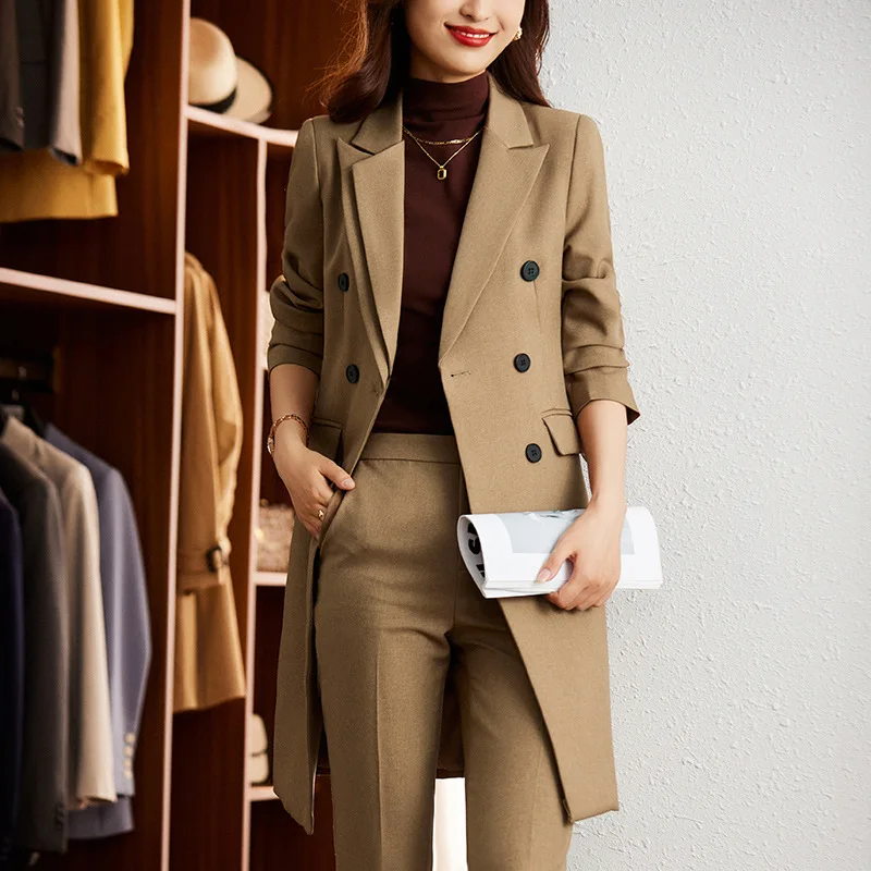 High Quality Blazer Suit Pants Jacket Sets Female Autumn Winter Formal Ladies Lengthen Business Suits Women Work Office Uniform - Image 2
